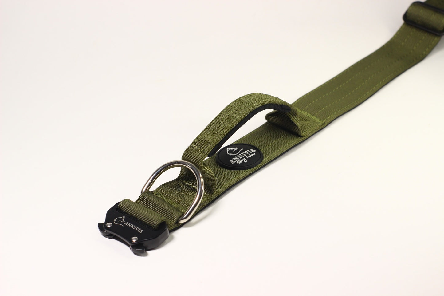 Taktiskā suņu kakla siksna - Army green & Melna (4 cm)