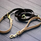 Biothane Multifunctional Dog Leash in Brown and Beige with Gold Carabiners - Versatile and stylish dog leash designed for various uses, featuring durable Biothane material in attractive brown and beige colors. Accented with elegant gold carabiners.