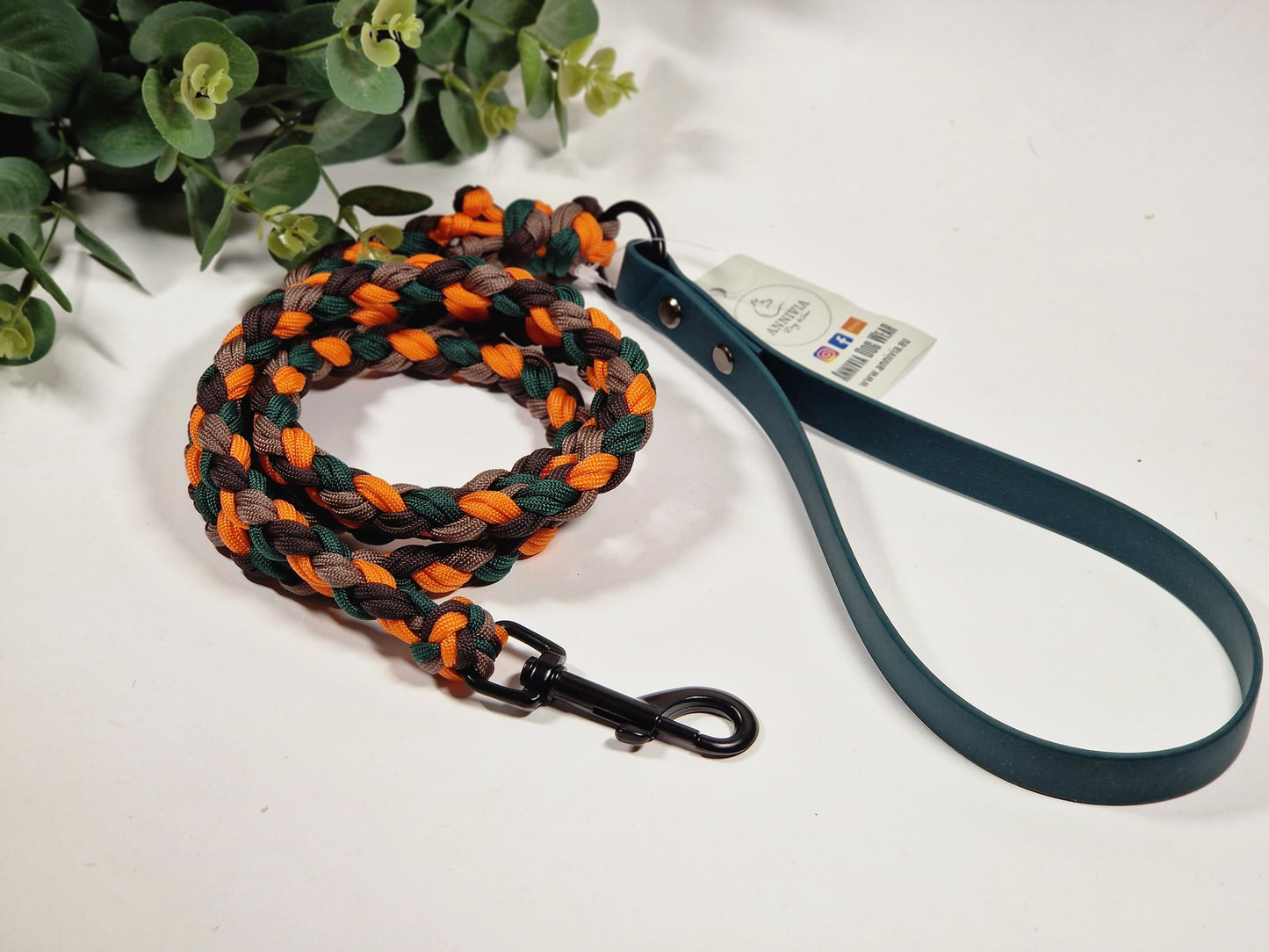 Paracord braided dog leash 1.5m - forest